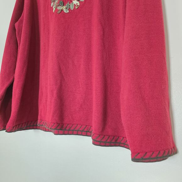 Vintage Embroidered Christmas Sweater Womens XL Red Wreath Holiday Cottage Boho - Picture 4 of 9